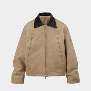 Contrast Collar | Suede Zip Jacket - Santo