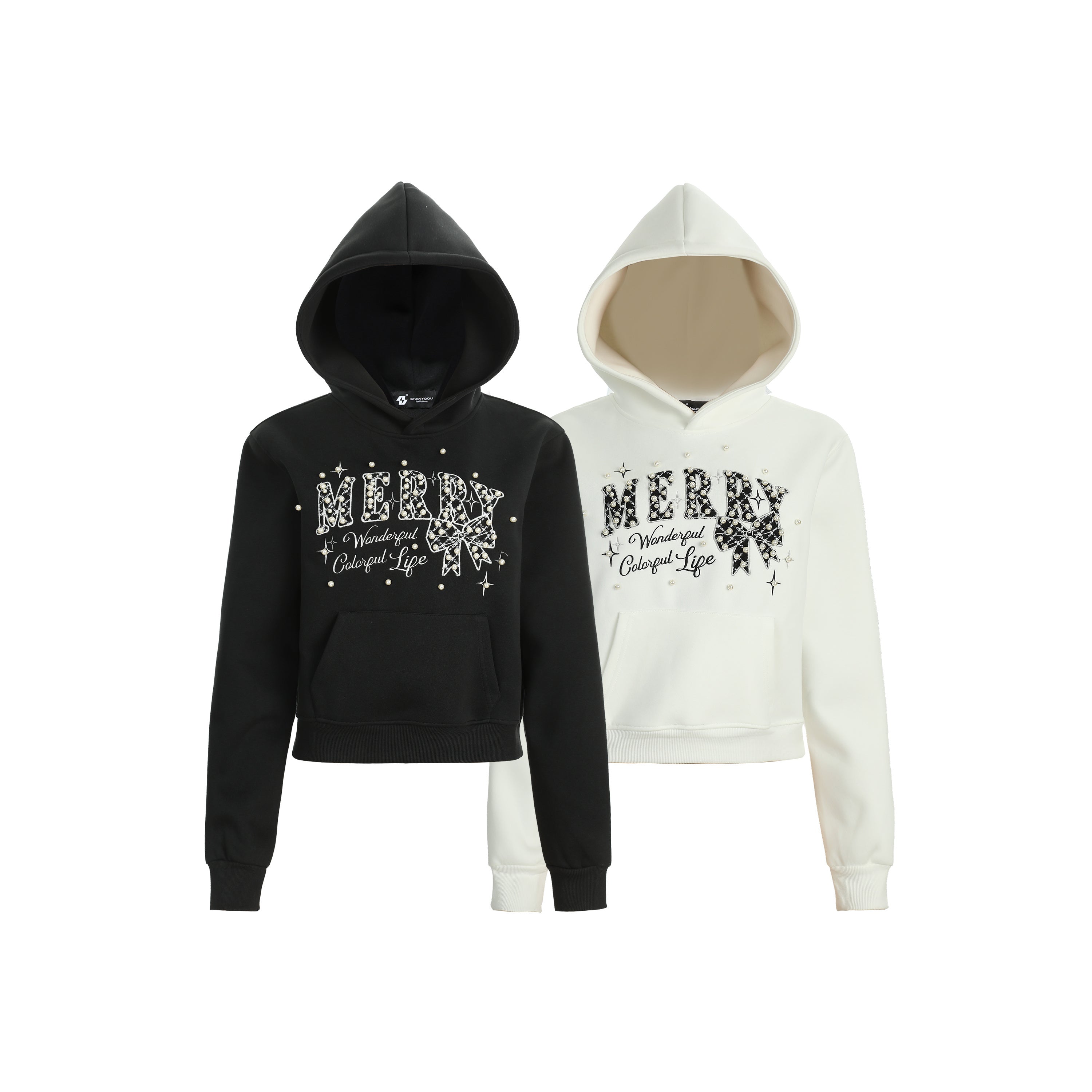 Merry Charm | Cropped Hoodie with Bow Print