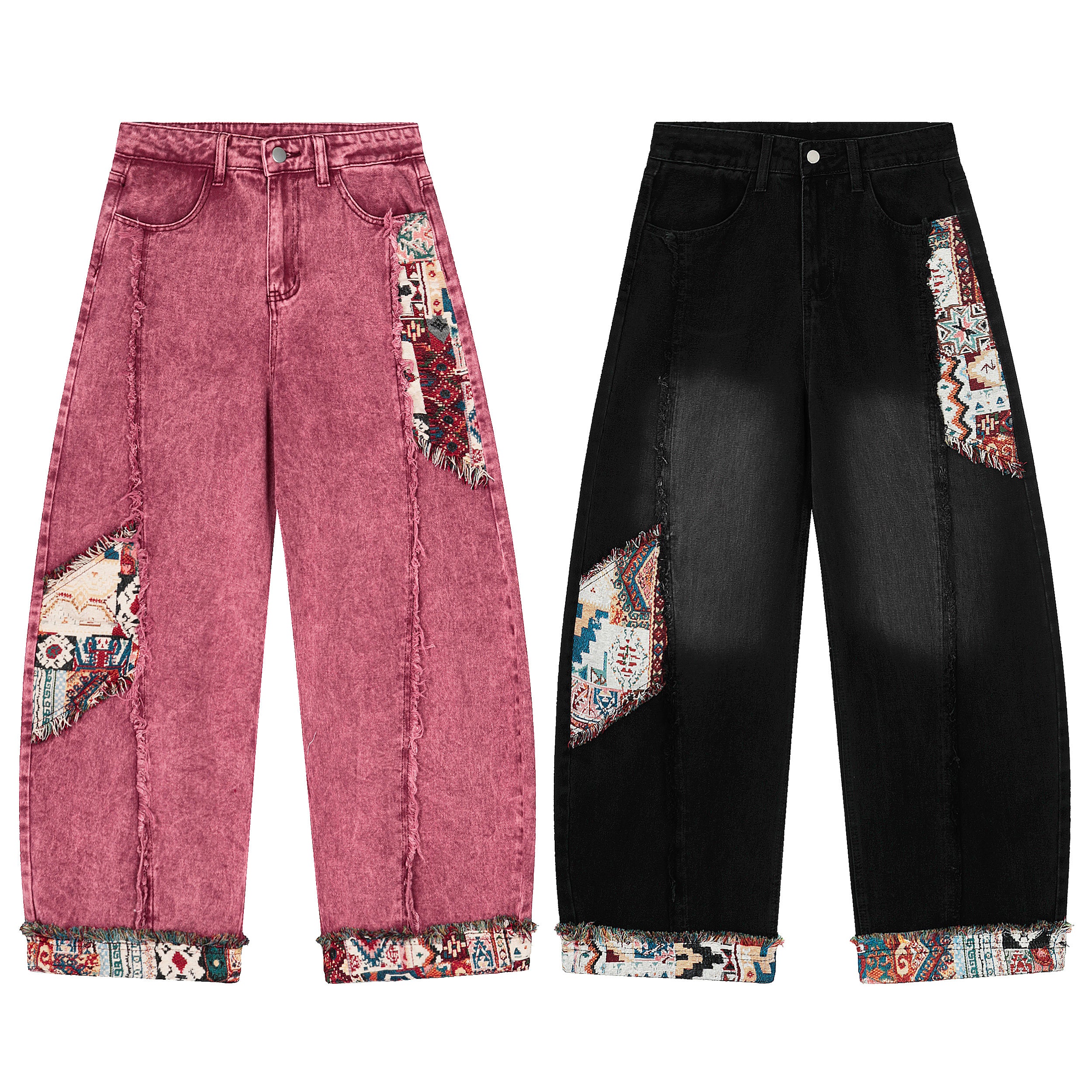 Patch Dream | Washed Rose Jeans with Tapestry Accents