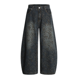 Leopard Print Barrel Jeans | Wide Leg High Rise Streetwear Denim - Santo