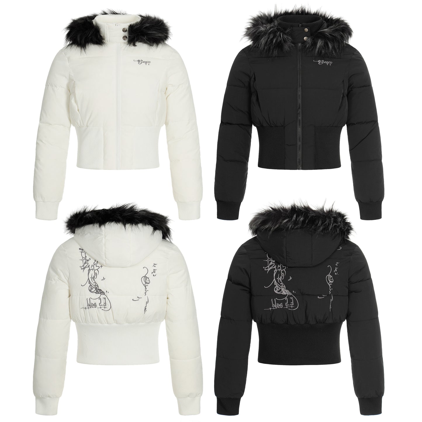 Fur Flare | Hooded Crop Puffer Jacket - Santo