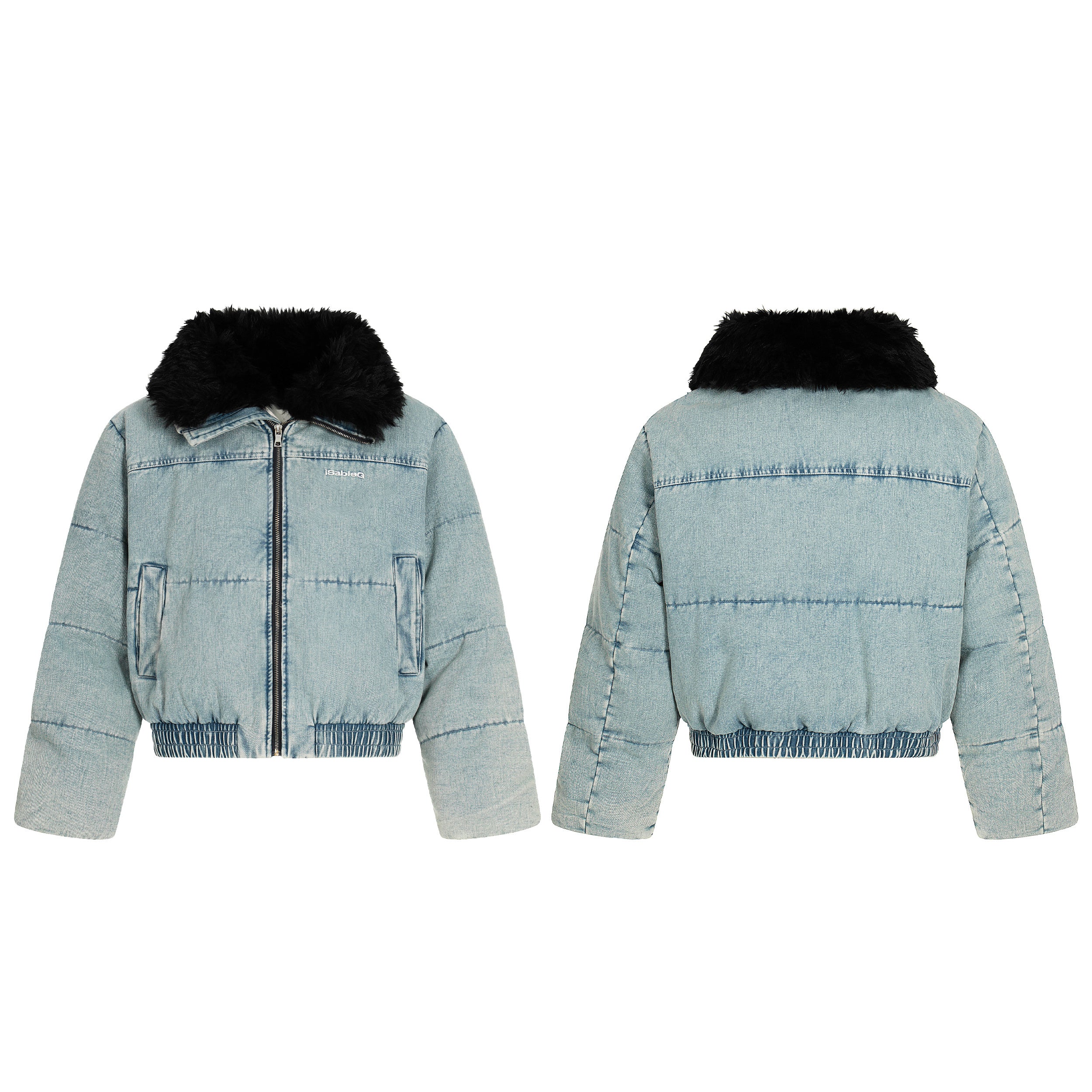 Denim Flare | Faux Fur Collar Bomber Jacket