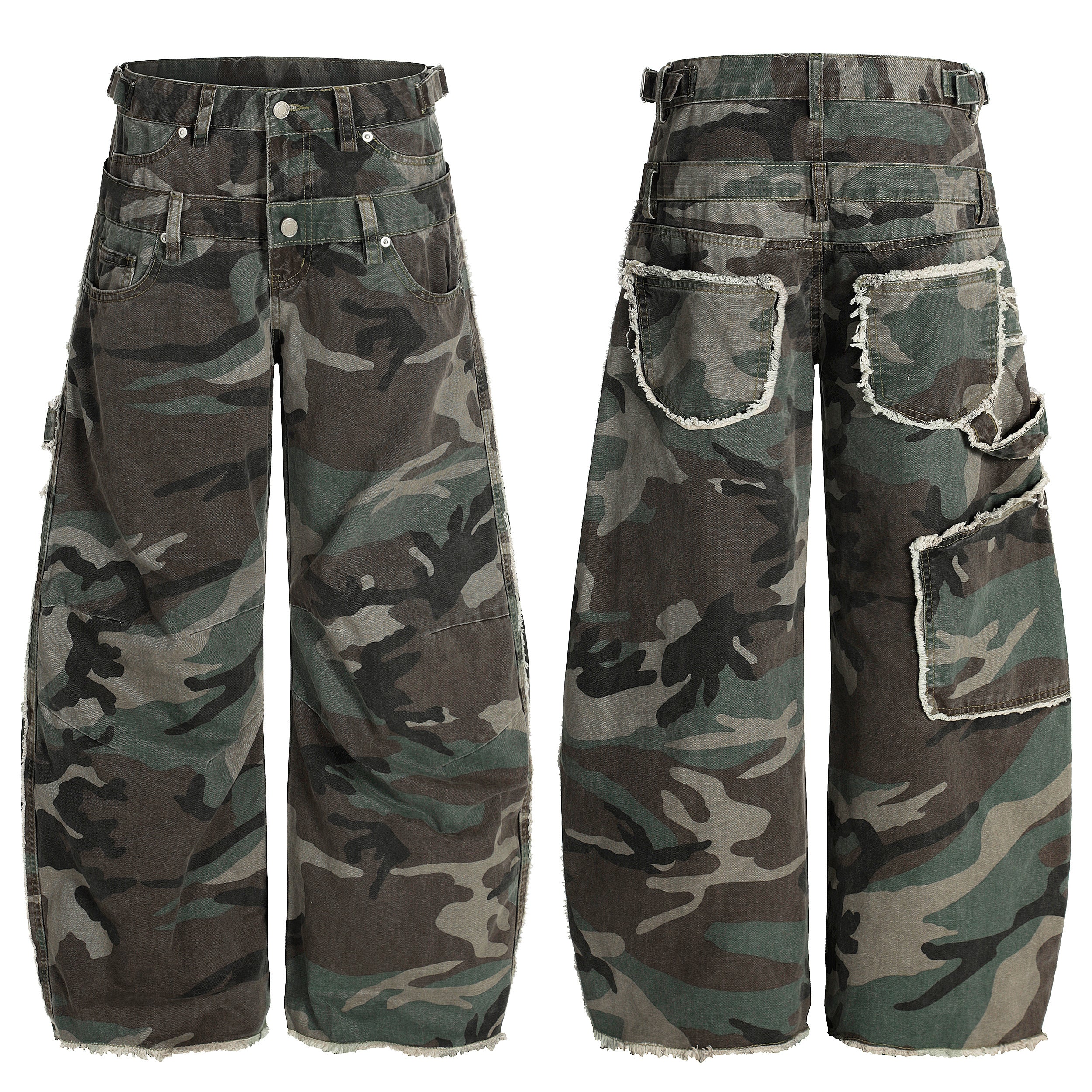 Phantom Camo | Layered Waist Baggy Cargo Pants
