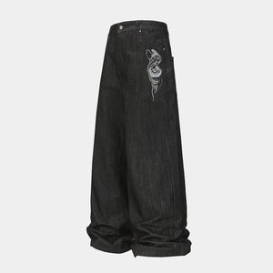 Snake Embroidery | Denim Jeans - Santo