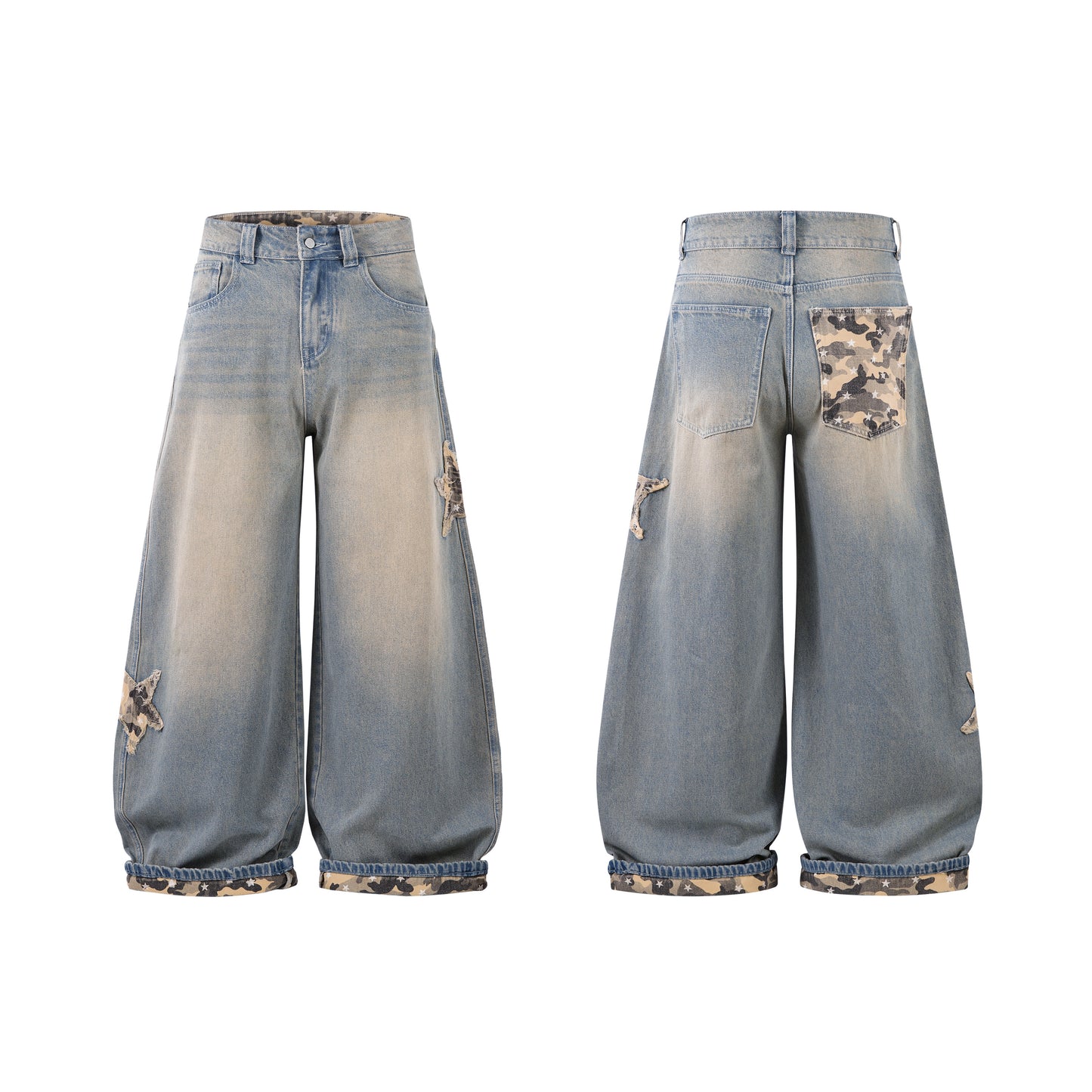 Camo Star Cuffed Denim | Baggy Streetwear Jeans - Santo