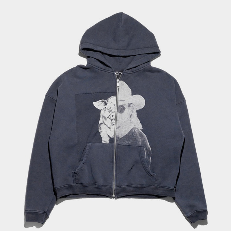 Cowboy Pig Print | Oversized Zip Up Hoodie