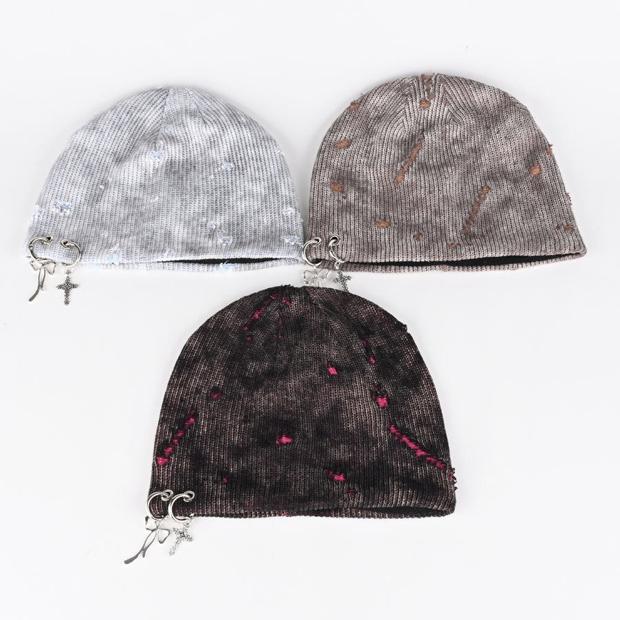 Retro Wasteland Style Distressed Knit | Hanging Charm Beanie