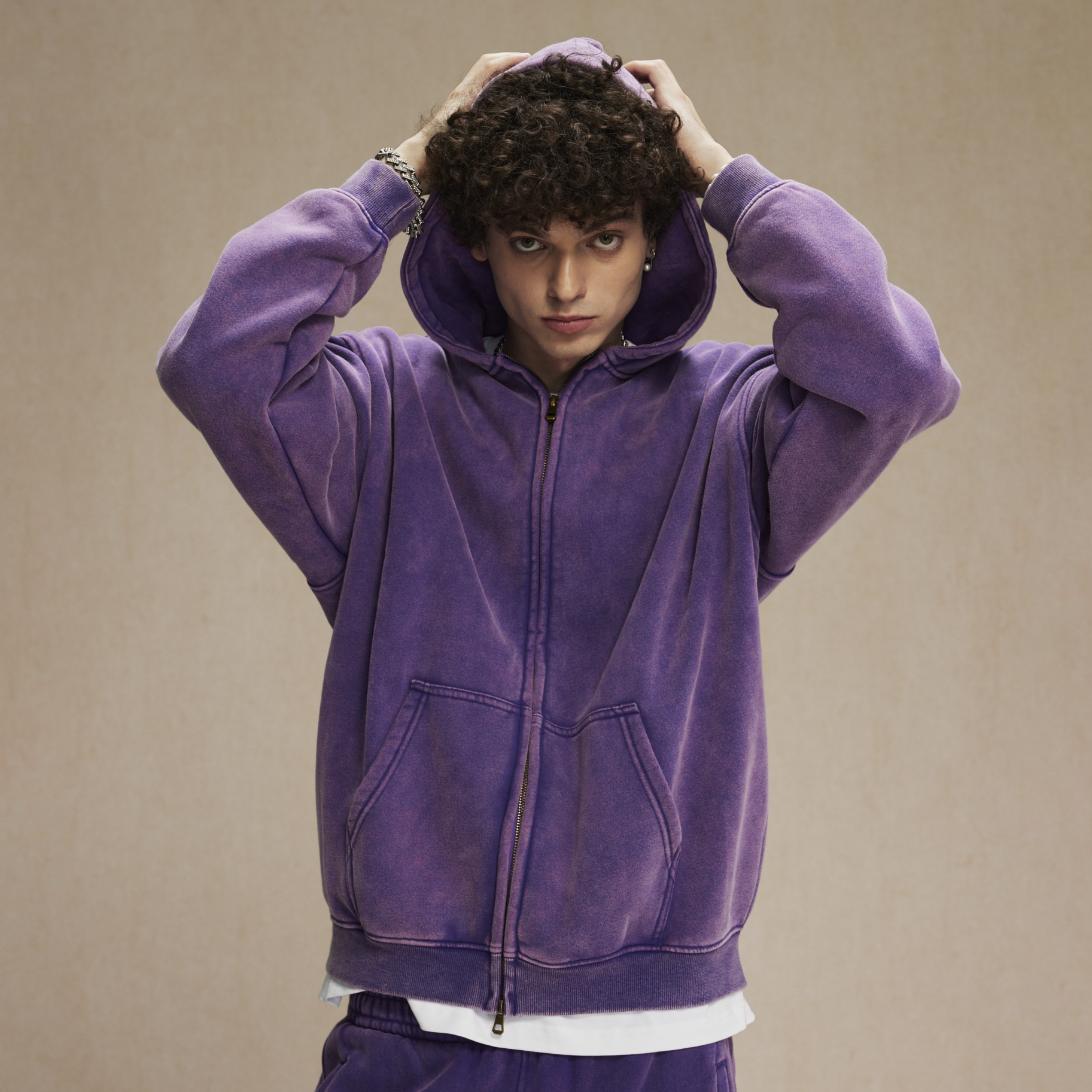 Retro Essence | Washed Oversized Zip-Up Hoodie - Santo