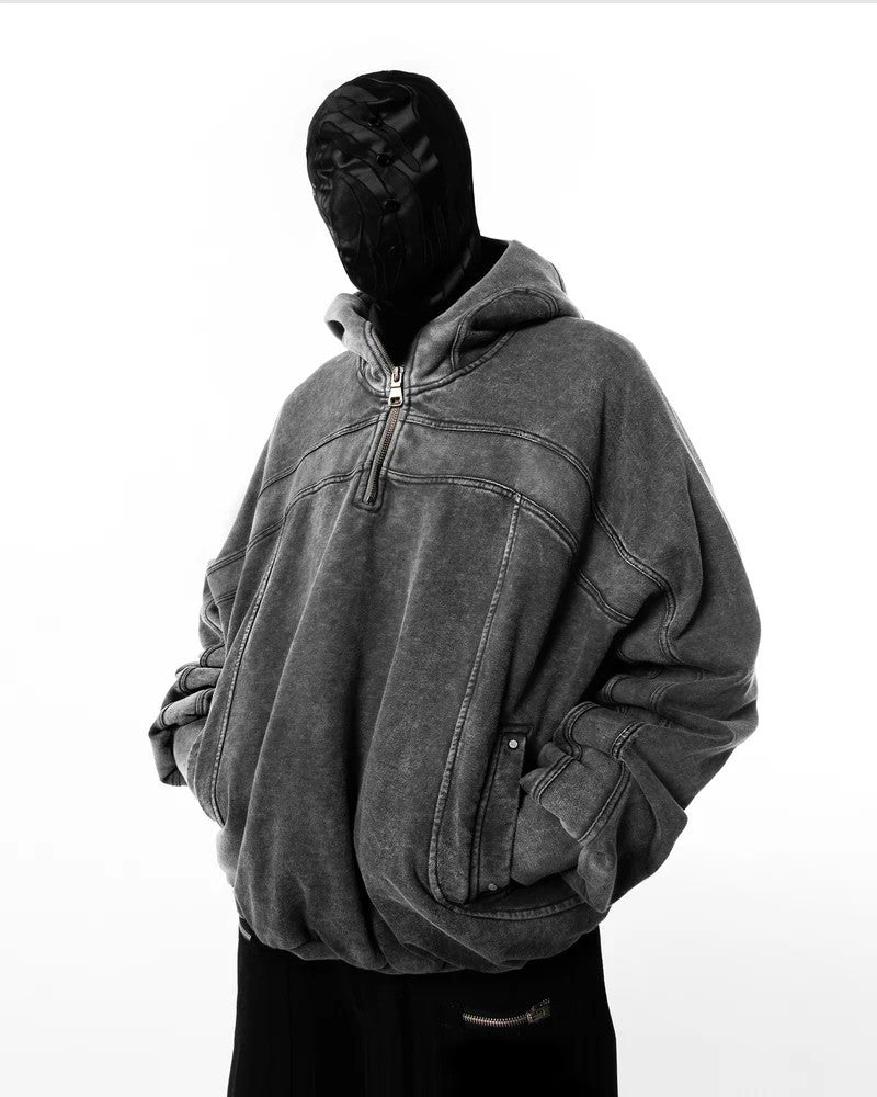Vintage Washed Pullover | Spliced Streetwear Essential Hoodie - Santo
