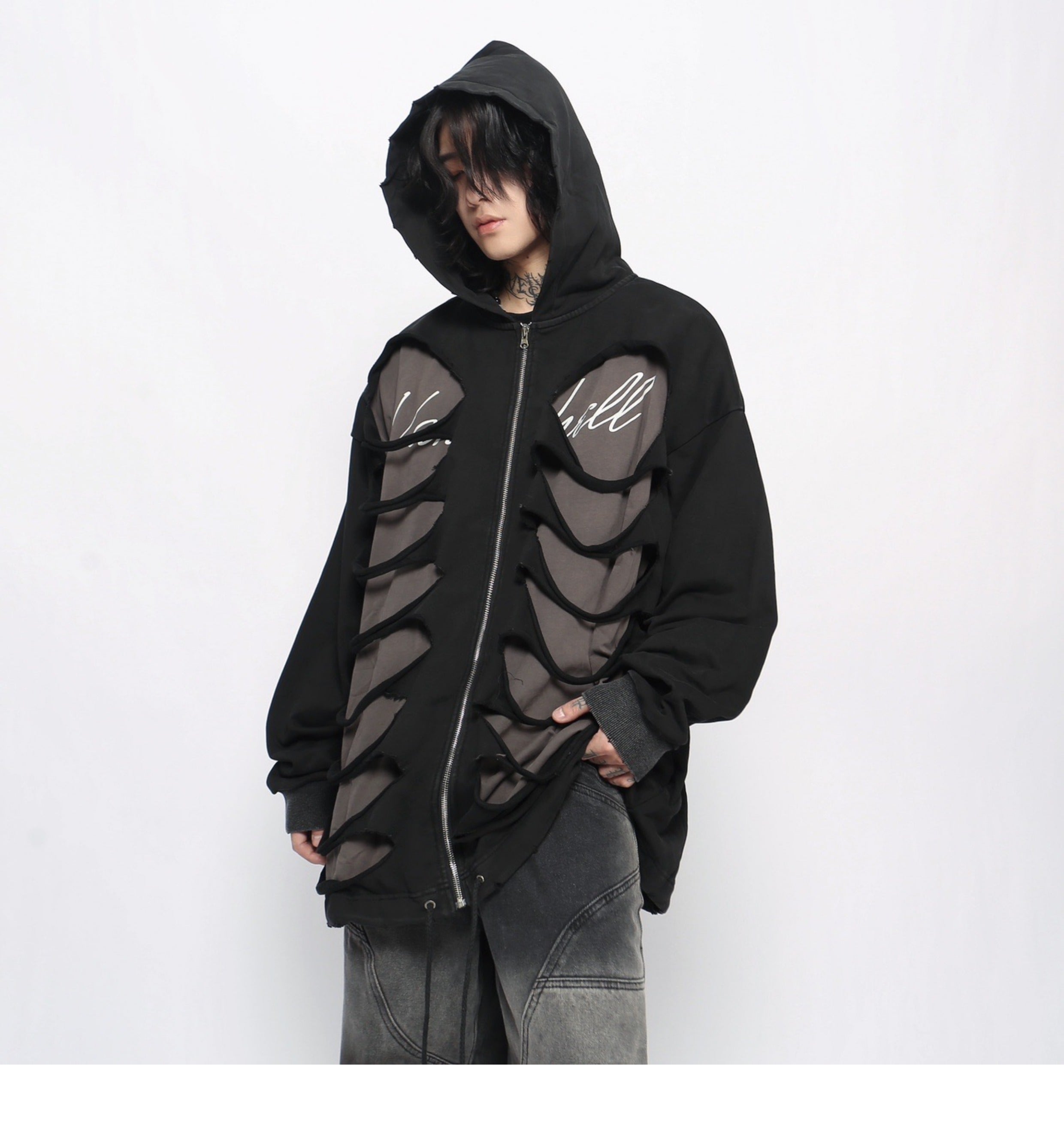 Ripped Edge | Full-Zip Layered Hoodie
