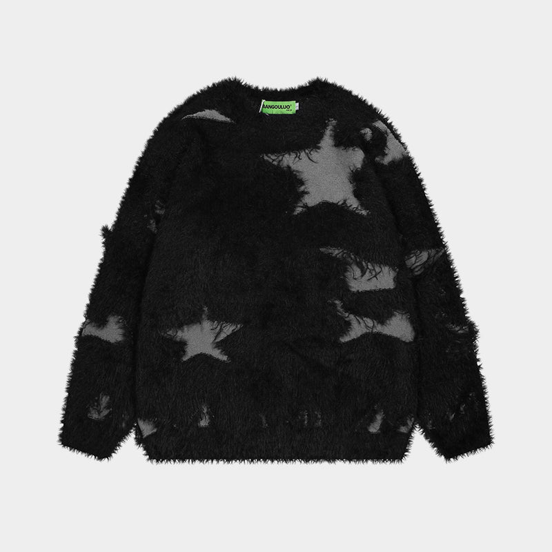 Distressed Star | Fuzzy Knit Sweater - Santo