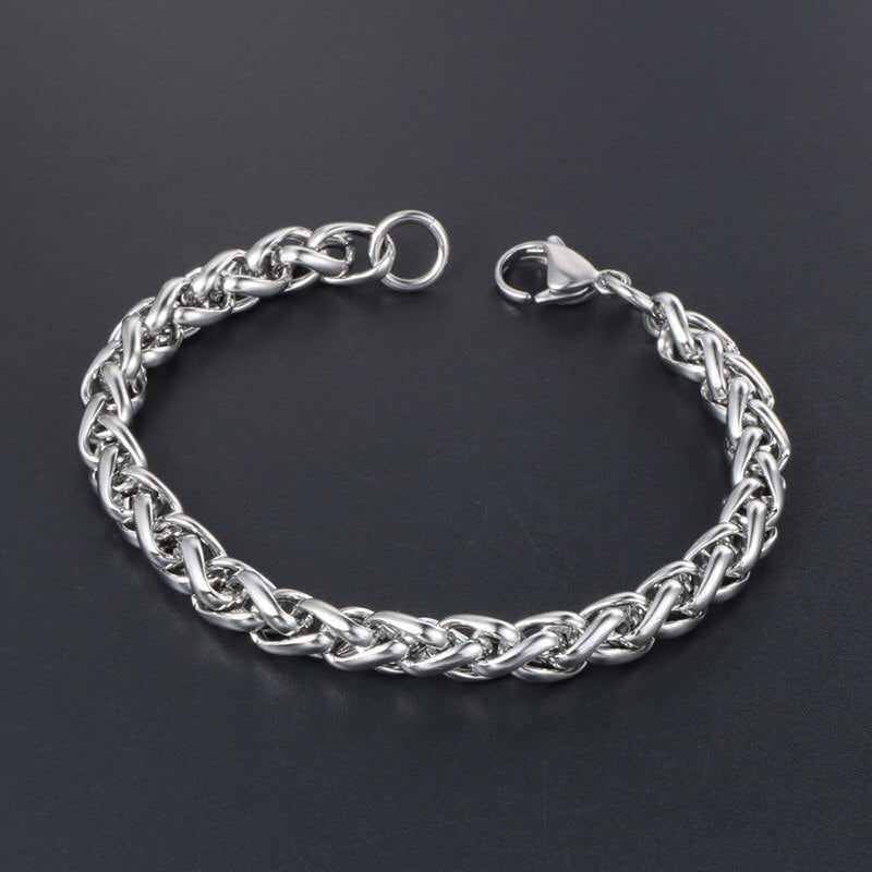 Gothic Unisex Wheat Spike Chain Bracelet Vintage Hip Hop Fashion Accessories Woman Man Punk Jewelry - Santo