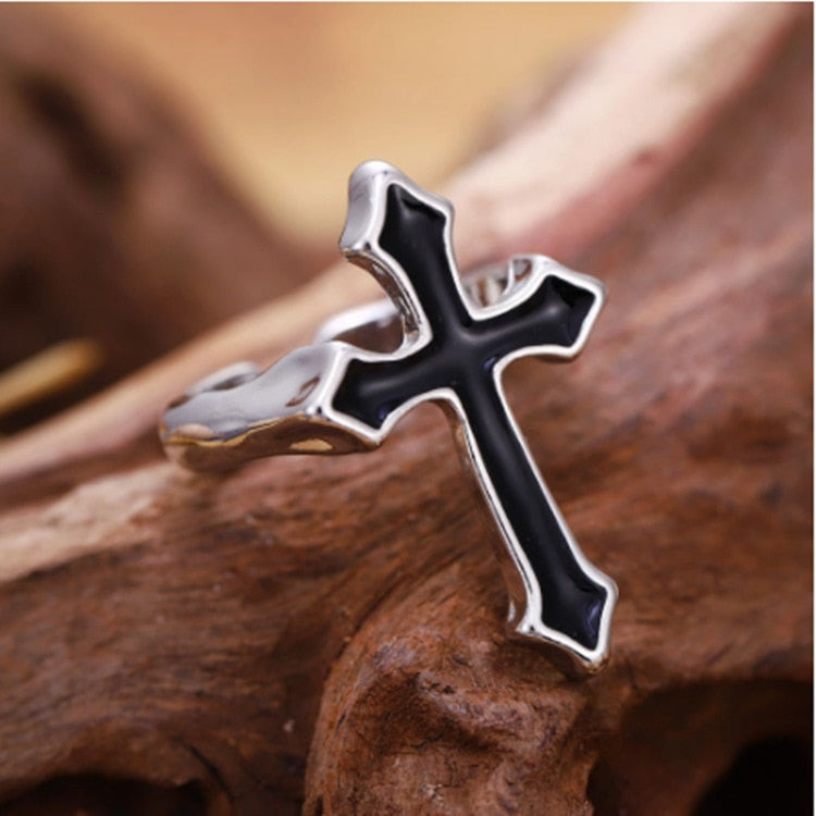Hip Hop Ring Accessories Unisex Black Cross Ring Gothic Fashion Party Gifts Vintage Woman Man Punk Jewelry - Santo