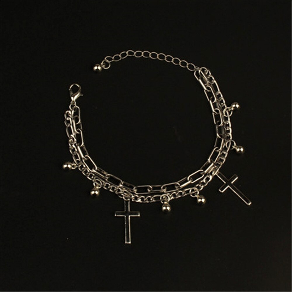 Vintage Unisex Cross Double Layer Splicing Bracelet Woman Man Punk Jewelry Gothic Hip Hop Fashion Accessories - Santo