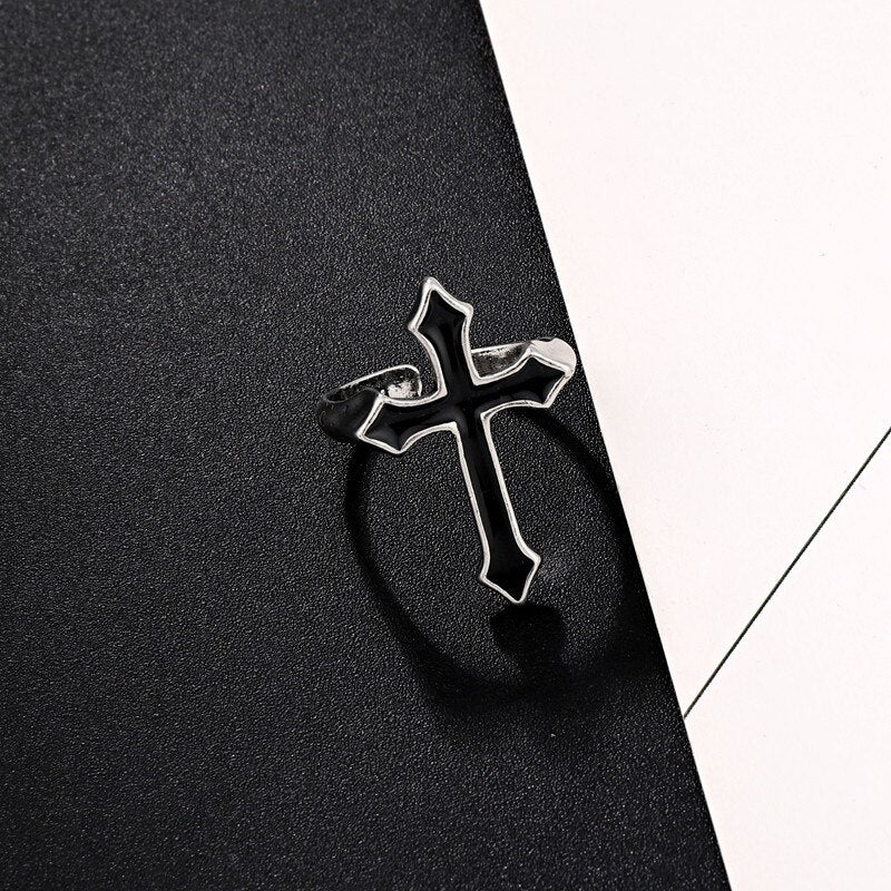 Hip Hop Ring Accessories Unisex Black Cross Ring Gothic Fashion Party Gifts Vintage Woman Man Punk Jewelry - Santo