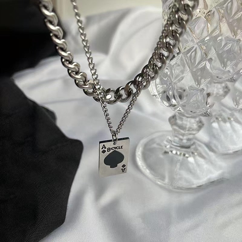 Punk Necklaces Jewelry Woman Man Unisex Spades A Drop Necklace Gothic Hip Hop Vintage Accessories Fashion Gift - Santo