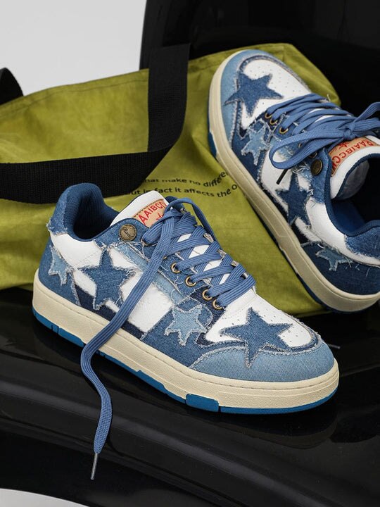 Vintage Street Denim Blue Shoes Men Women Sneakers Retro Comfortable Shoes Anti-slip Breathable Basic Jean Casual Shoes Unisex - Santo
