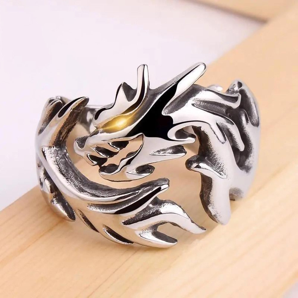 Gothic Unisex Double Dragon Pattern Ring Fashion Party Gifts Vintage Hip Hop Ring Accessories  Woman Man Punk Jewelry - Santo