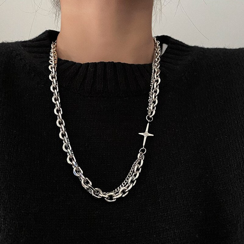 Hip Hop Vintage Accessories Unisex Double Layer Splicing Cross Necklace Gothic Punk Necklaces Jewelry Woman Man Fashion Gift - Santo