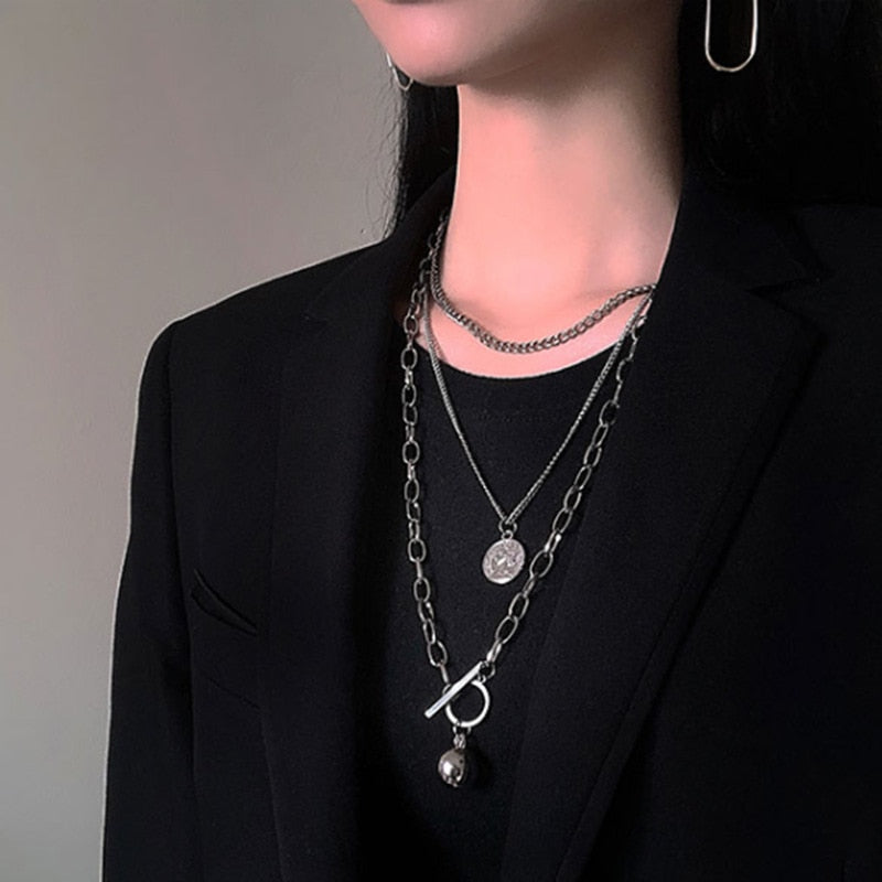 Unisex Cross Multi-layer Hanging Tag Necklace Gothic Punk Necklaces Jewelry Woman Man Hip Hop Vintage Accessories Fashion Gift - Santo