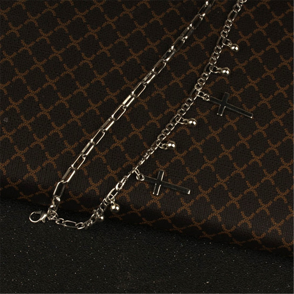 Vintage Unisex Cross Double Layer Splicing Bracelet Woman Man Punk Jewelry Gothic Hip Hop Fashion Accessories - Santo