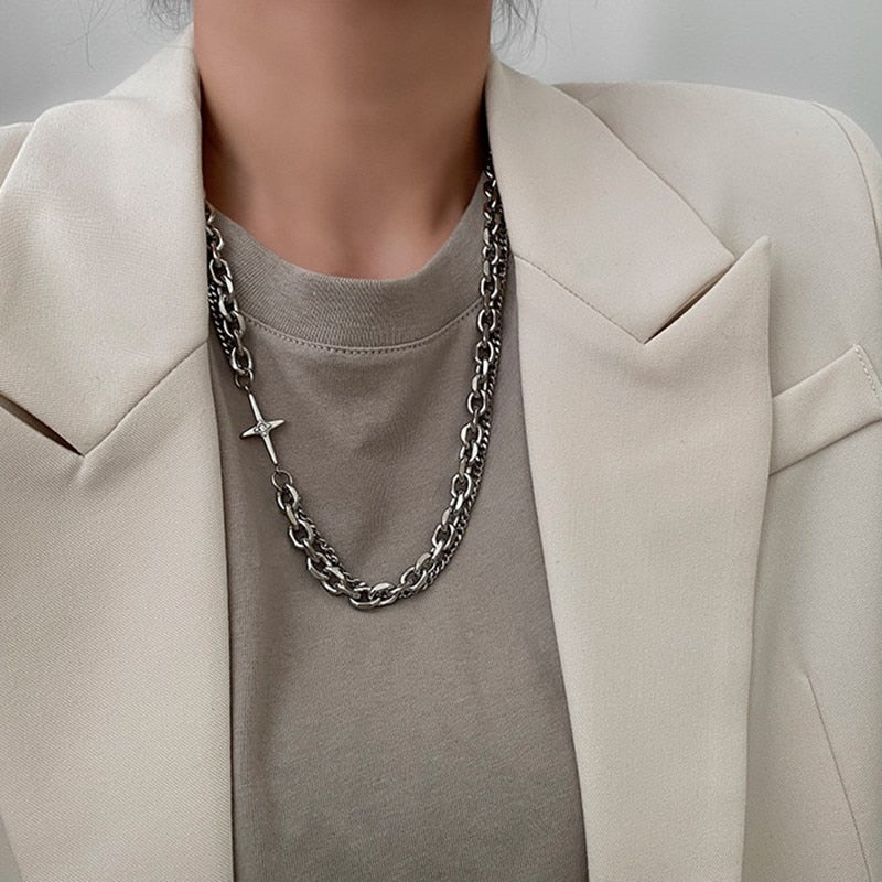 Hip Hop Vintage Accessories Unisex Double Layer Splicing Cross Necklace Gothic Punk Necklaces Jewelry Woman Man Fashion Gift - Santo