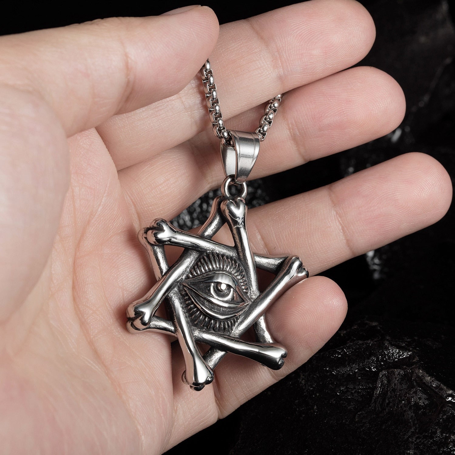 Hip Hop Vintage Accessories Unisex Hexagon Devil's Eye Necklace Gothic Punk Necklaces Jewelry Woman Man Fashion Gift - Santo