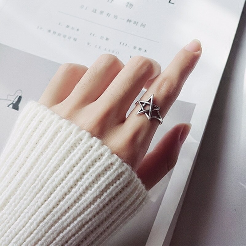 Vintage Unisex Pentagram Line Ring Gothic Hip Hop Ring Accessories Woman Man Punk Jewelry Fashion Party Gifts - Santo