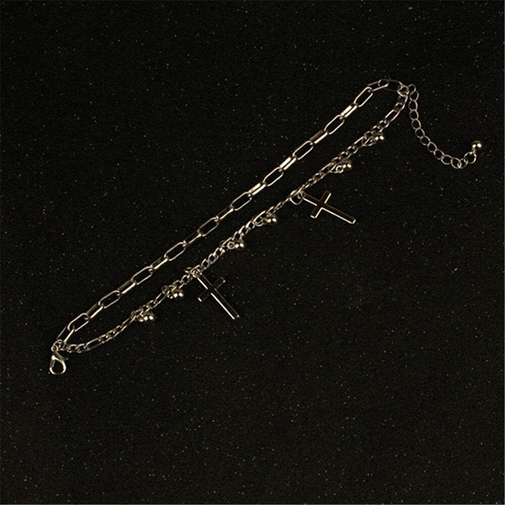 Vintage Unisex Cross Double Layer Splicing Bracelet Woman Man Punk Jewelry Gothic Hip Hop Fashion Accessories - Santo