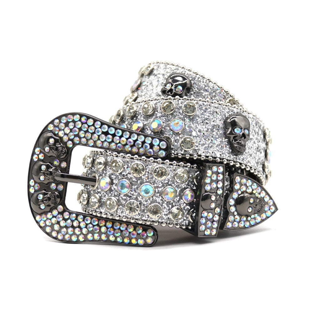Rhinestones Belt For Jean Y2k Punk Cowboy Crystal Fashion Diamond Studded Belt Belts Ladies Women - Santo