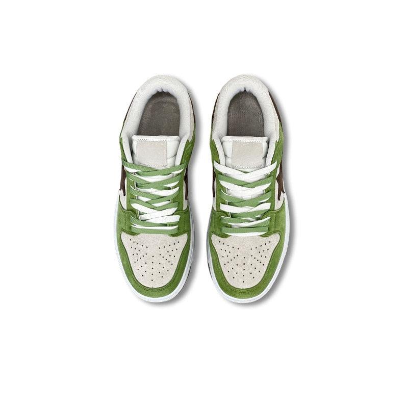 Star Series Green White Sneakers Shoes Men Sports Running Shoes Anti-slip Tenis Comfortable Suede Color Block Patchwork Shoes - Santo