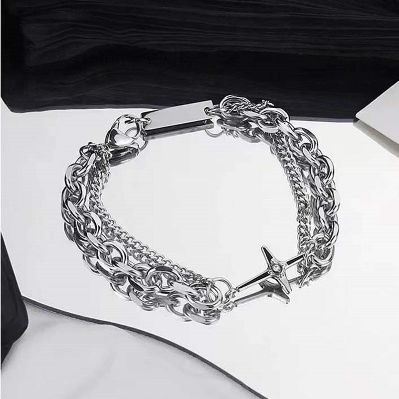 Hip Hop Vintage Accessories Unisex Double Layer Splicing Cross Necklace Gothic Punk Necklaces Jewelry Woman Man Fashion Gift - Santo