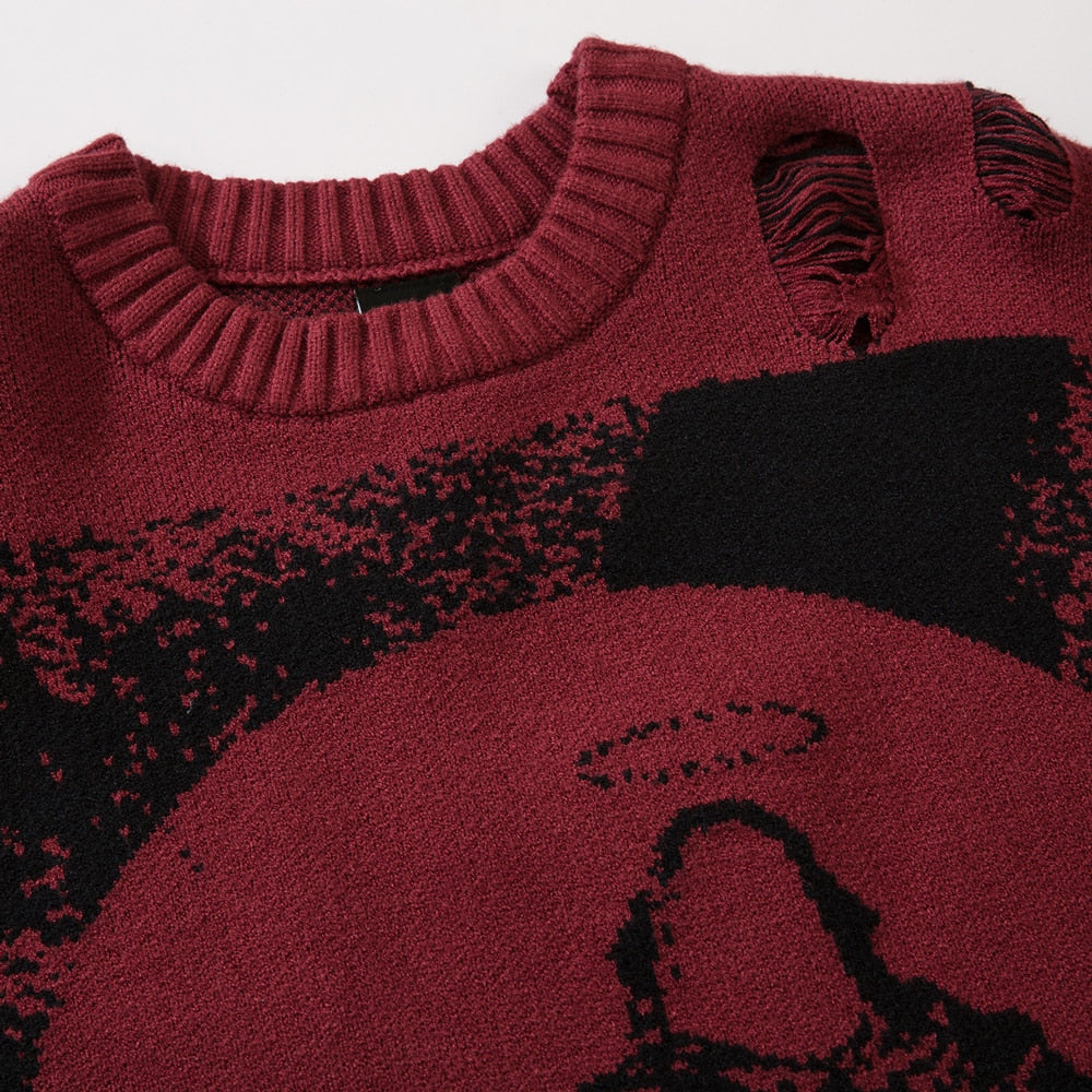 Black Oversized Sweaters Knitted Long Sleeve Top Hip Hop Harajuku Streetwear Pullovers Gothic Men Y2k Women Sweater - Santo