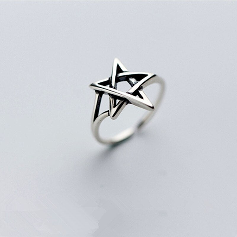 Vintage Unisex Pentagram Line Ring Gothic Hip Hop Ring Accessories Woman Man Punk Jewelry Fashion Party Gifts - Santo