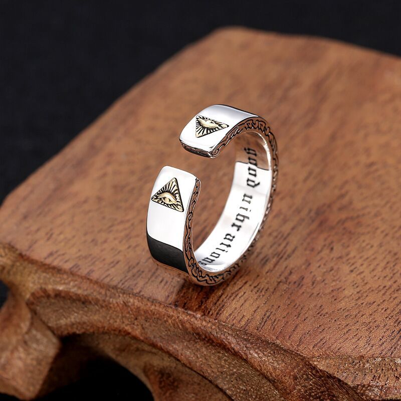 Vintage Unisex Gothic Eye Of God Letter Ring Gothic Woman Man Punk Jewelry Hip Hop Ring Accessories Fashion Party Gifts - Santo