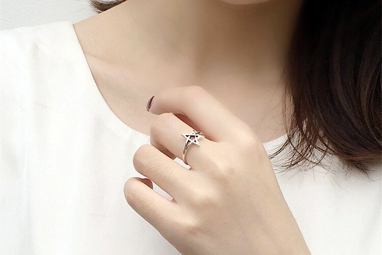 Vintage Unisex Pentagram Line Ring Gothic Hip Hop Ring Accessories Woman Man Punk Jewelry Fashion Party Gifts - Santo