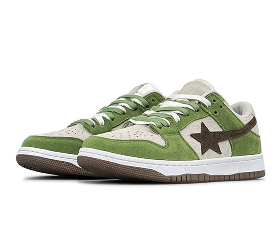 Star Series Green White Sneakers Shoes Men Sports Running Shoes Anti-slip Tenis Comfortable Suede Color Block Patchwork Shoes - Santo