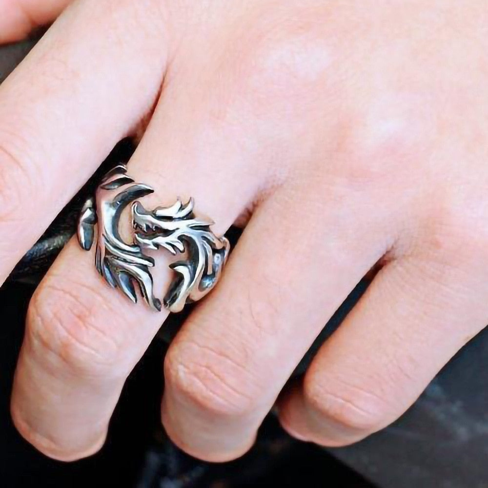 Gothic Unisex Double Dragon Pattern Ring Fashion Party Gifts Vintage Hip Hop Ring Accessories  Woman Man Punk Jewelry - Santo
