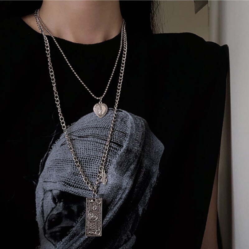 Unisex Cross Multi-layer Hanging Tag Necklace Gothic Punk Necklaces Jewelry Woman Man Hip Hop Vintage Accessories Fashion Gift - Santo