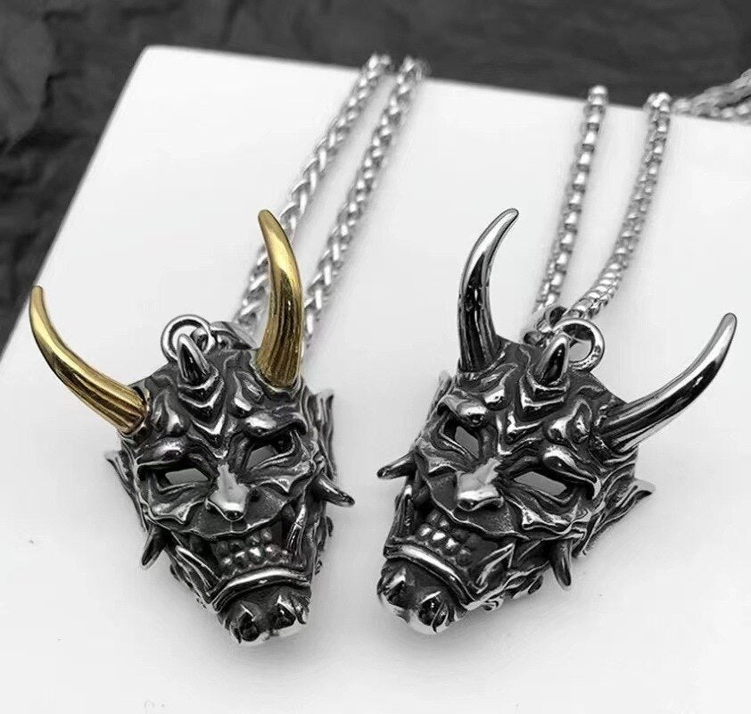 Unisex Ox Horn Demon Mask Necklace Gothic Fashion Gift Hip Hop Vintage Accessories Punk Necklaces Jewelry Woman Man - Santo