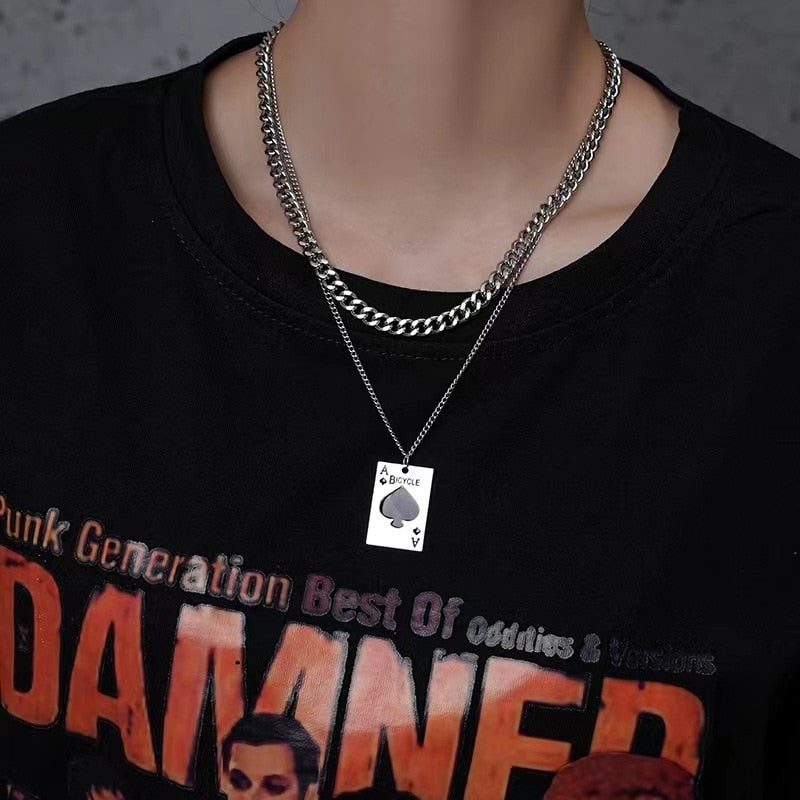 Punk Necklaces Jewelry Woman Man Unisex Spades A Drop Necklace Gothic Hip Hop Vintage Accessories Fashion Gift - Santo