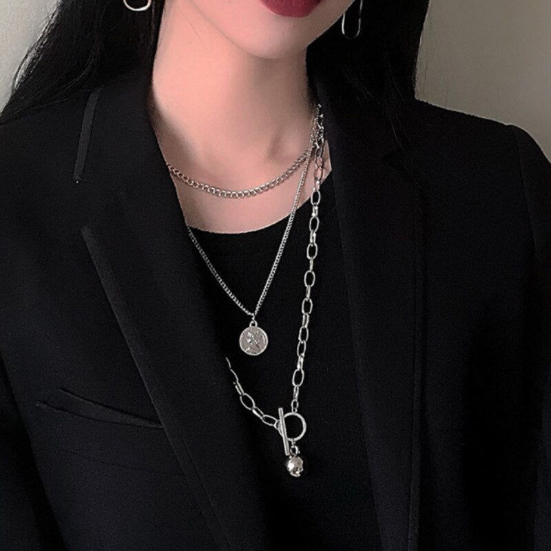 Unisex Cross Multi-layer Hanging Tag Necklace Gothic Punk Necklaces Jewelry Woman Man Hip Hop Vintage Accessories Fashion Gift - Santo