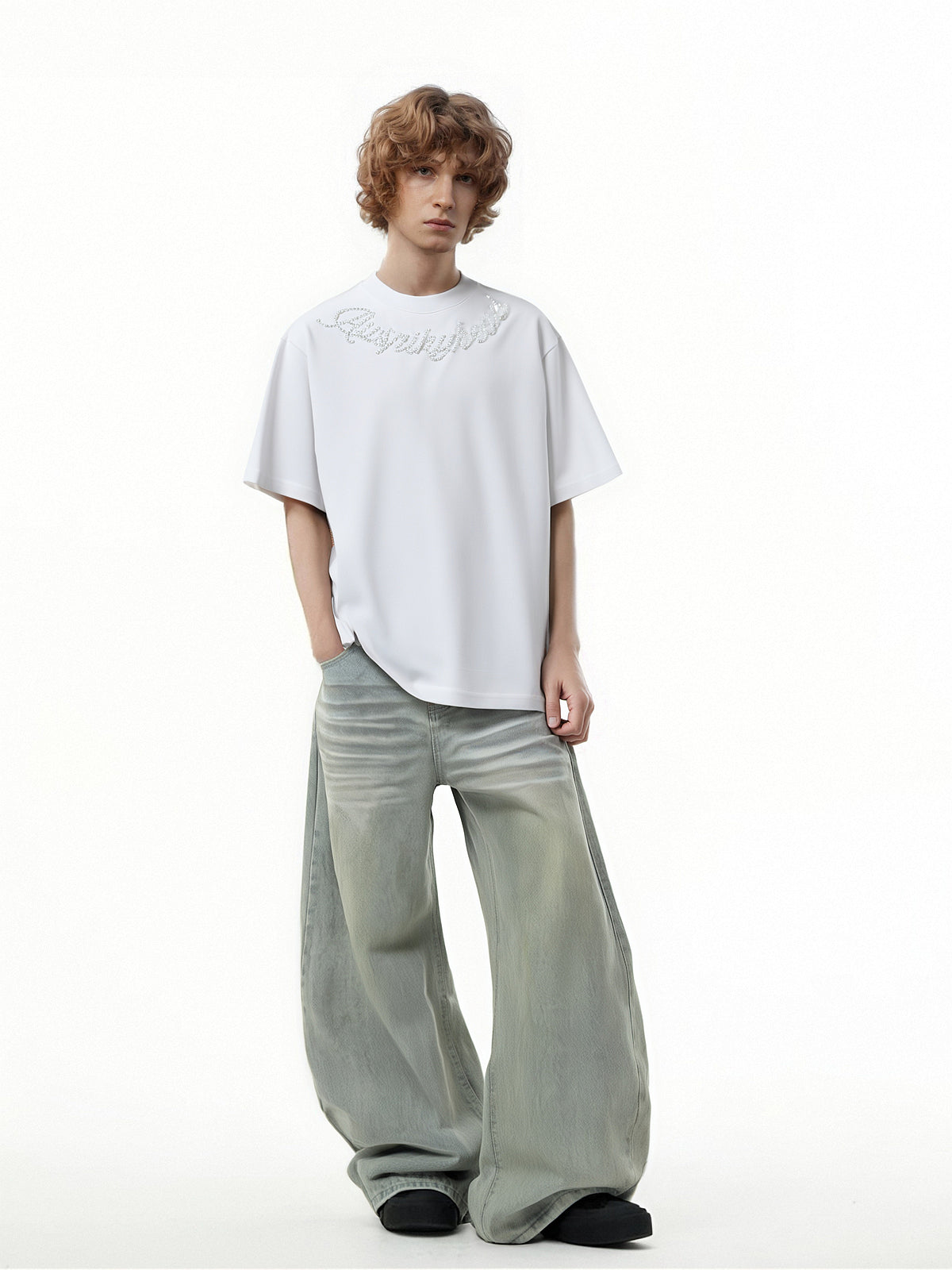 Men's Oversized Cotton T-Shirt | Rhinestone Details