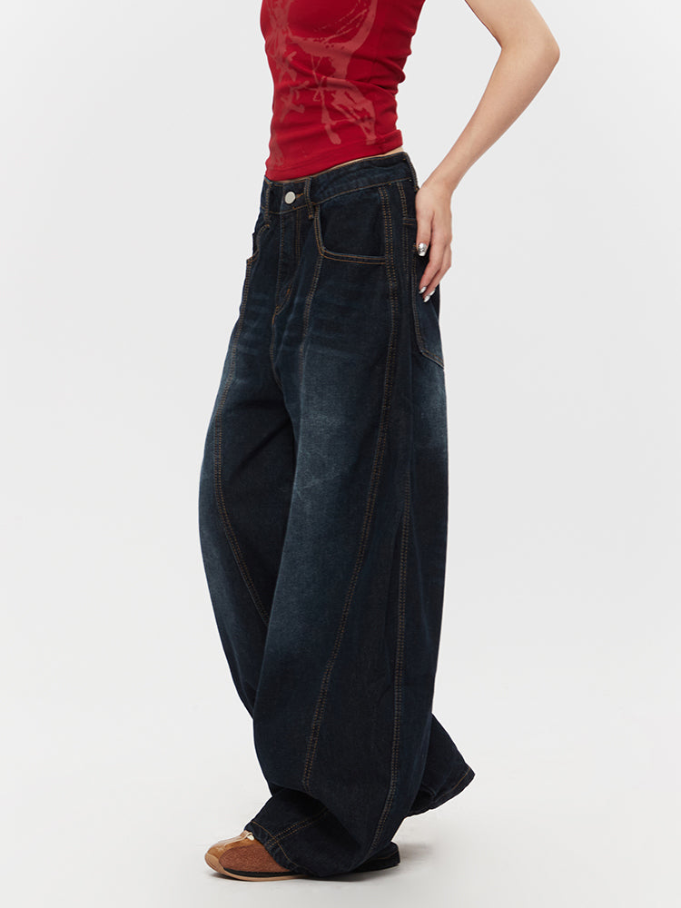 Unisex Faded Oversized Balloon Jeans