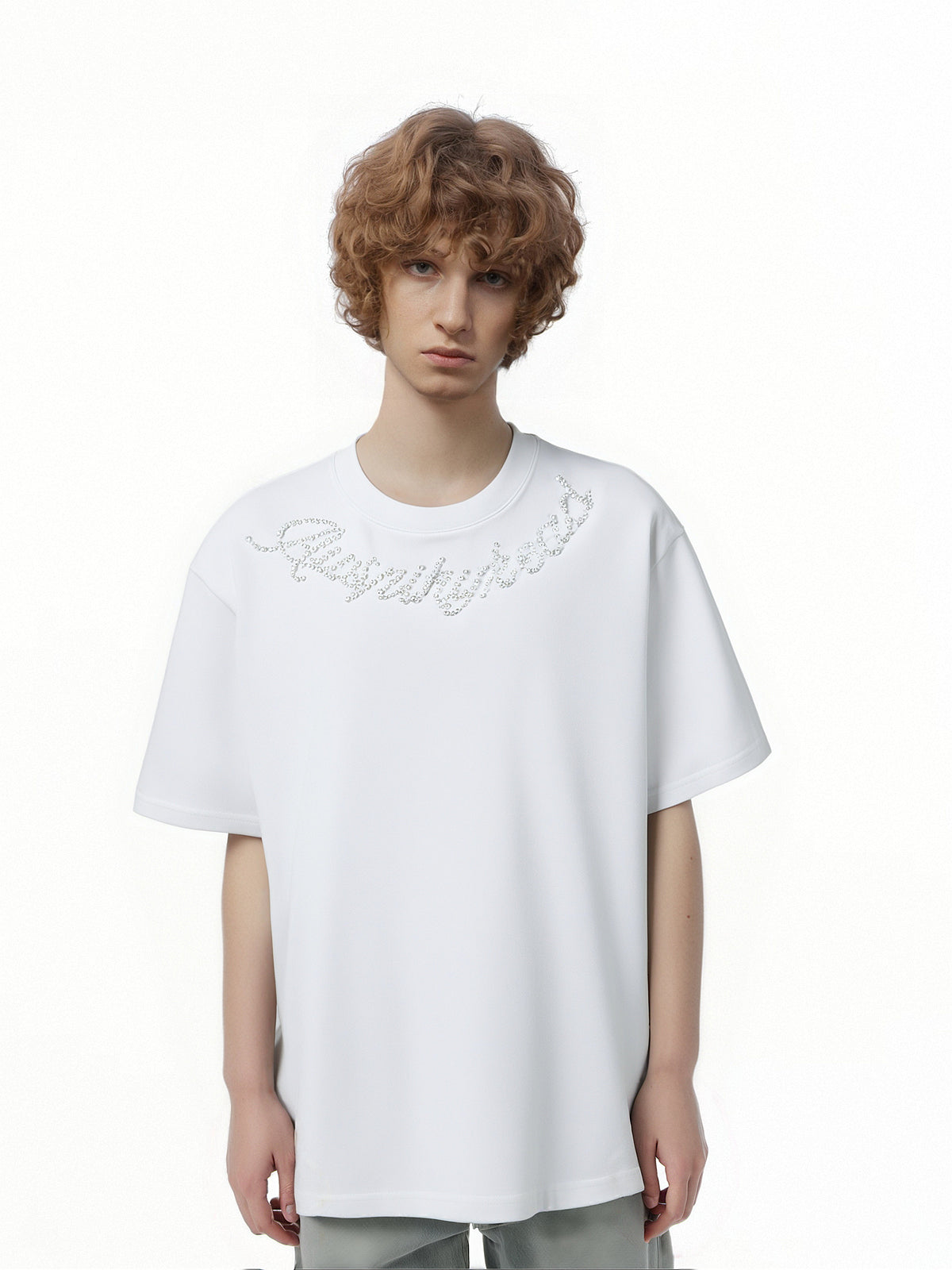 Men's Oversized Cotton T-Shirt | Rhinestone Details