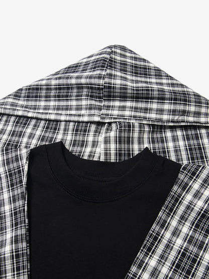 Detachable Badge | Hooded Plaid Cape T-shirt - Santo 