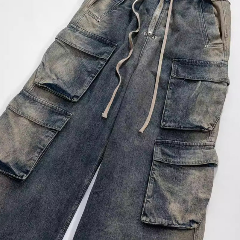 Wide Leg Multi-Pocket Straight | Loose Jeans