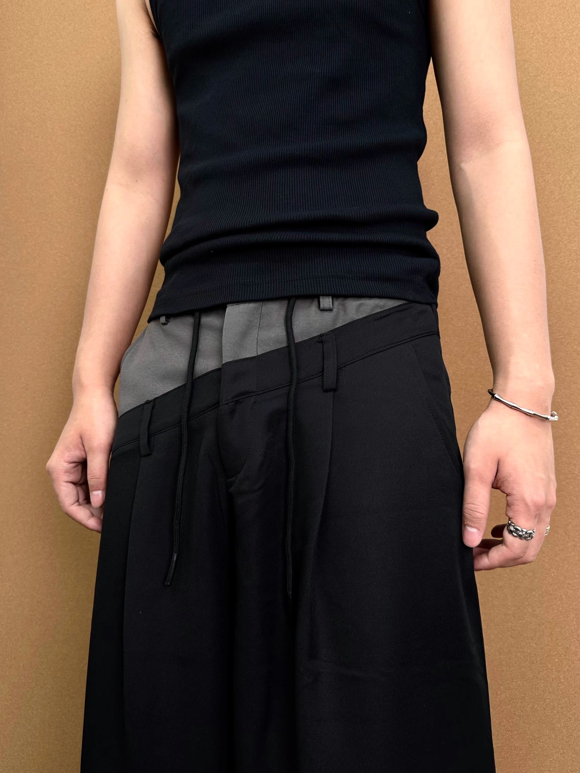 Men's Wide-Legged Black Trousers - Santo 