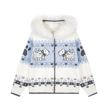 Puppy Charm | Knitted Cardigan with Faux Fur Hood - Santo 