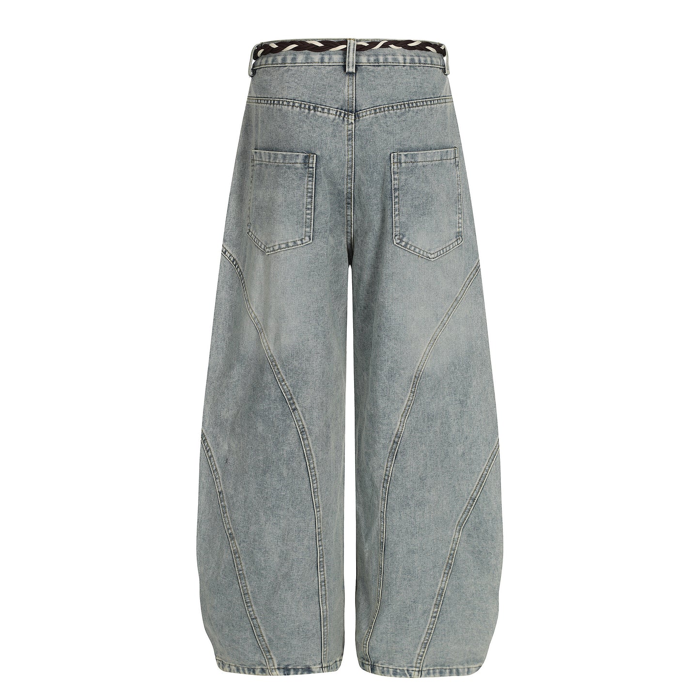 Denim Retro Belt Detail | Patchwork Barrel Jeans